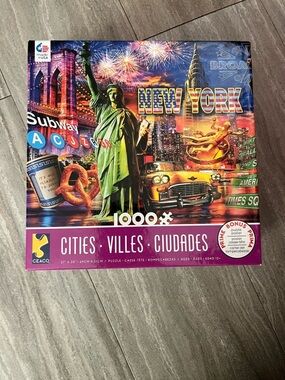 Ceaco Cities 1000 Jigsaw Puzzle NEW YORK Complete Subway Statue Cab  NYC Bridge